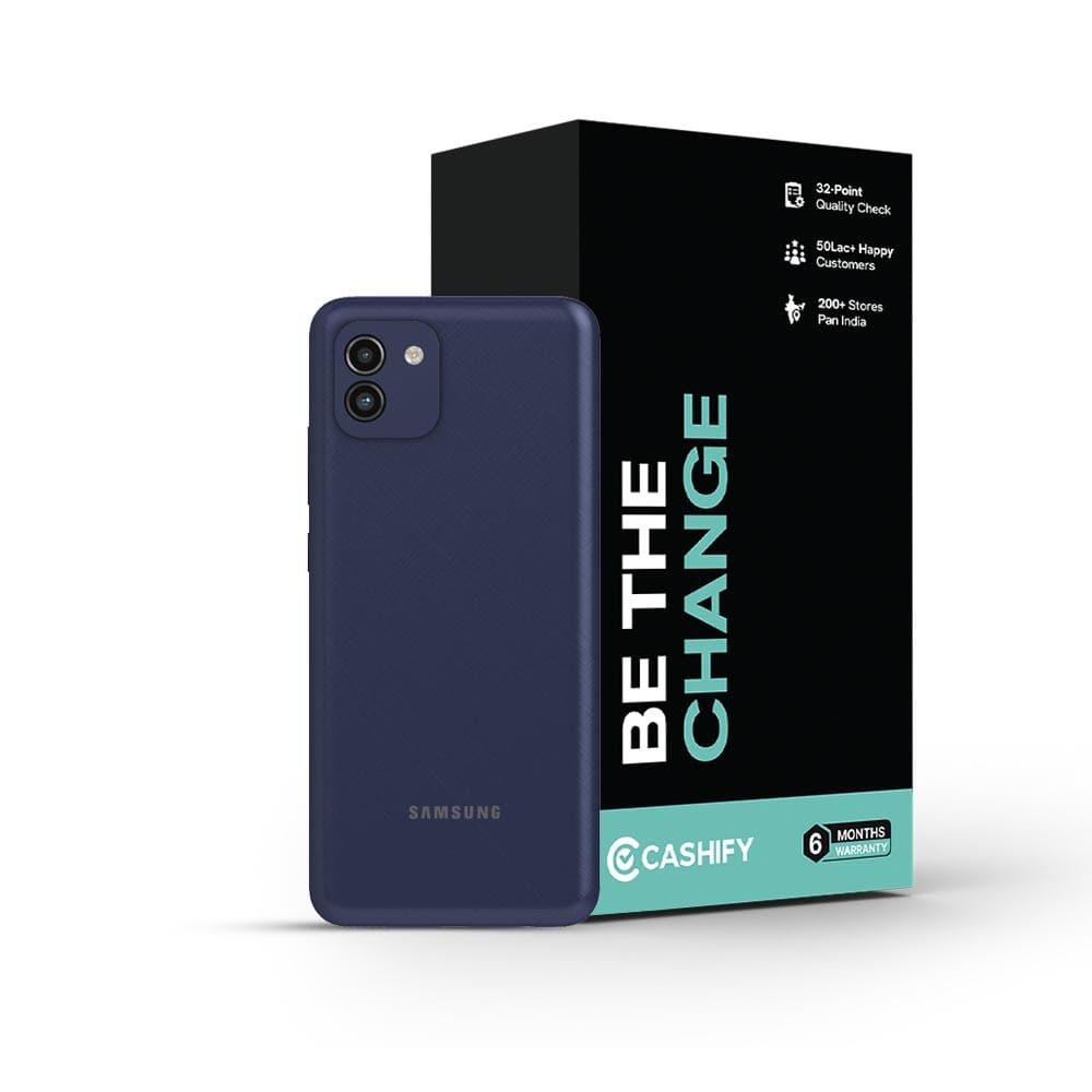 Refurbished Samsung Galaxy A03 Blue back Box