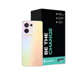 Refurbished OPPO Reno8 5G Shimmer Gold back Box