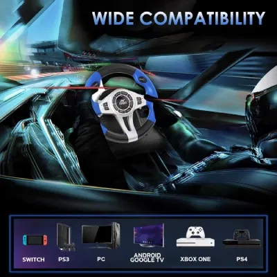 Ant Esports GW185 Racing Wheel 270 Degree Universal USB Powered Car Sim Game Steering Wheel - Refurbished Superb - Black Blue - 2024 - PS4)- Refurbished_Black Blue_Bottom_124814