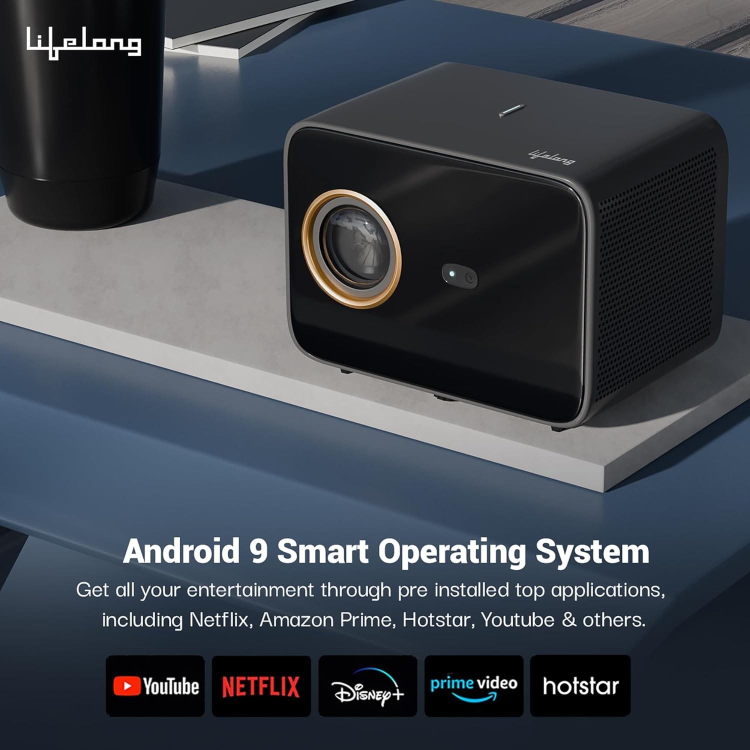 Lifelong SmartStream Projector 7000 lm 1080p Full HD with 4K Portable Android Projector  - Unboxed_Black_Back_88934