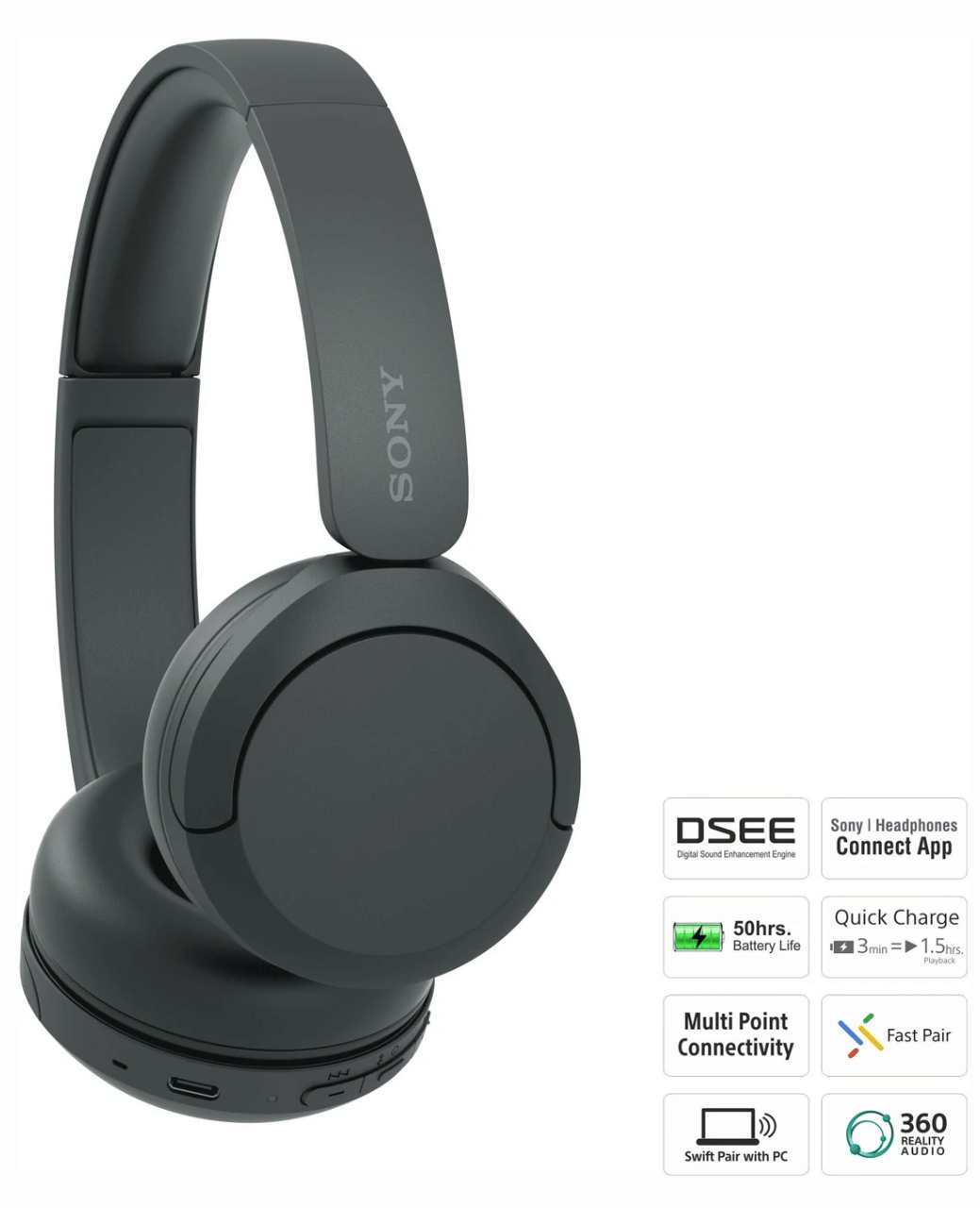 Sony WH CH720N Active Noise Cancellation Wireless Bluetooth Over Ear Headphones - Unboxed_Black_Quality_114746