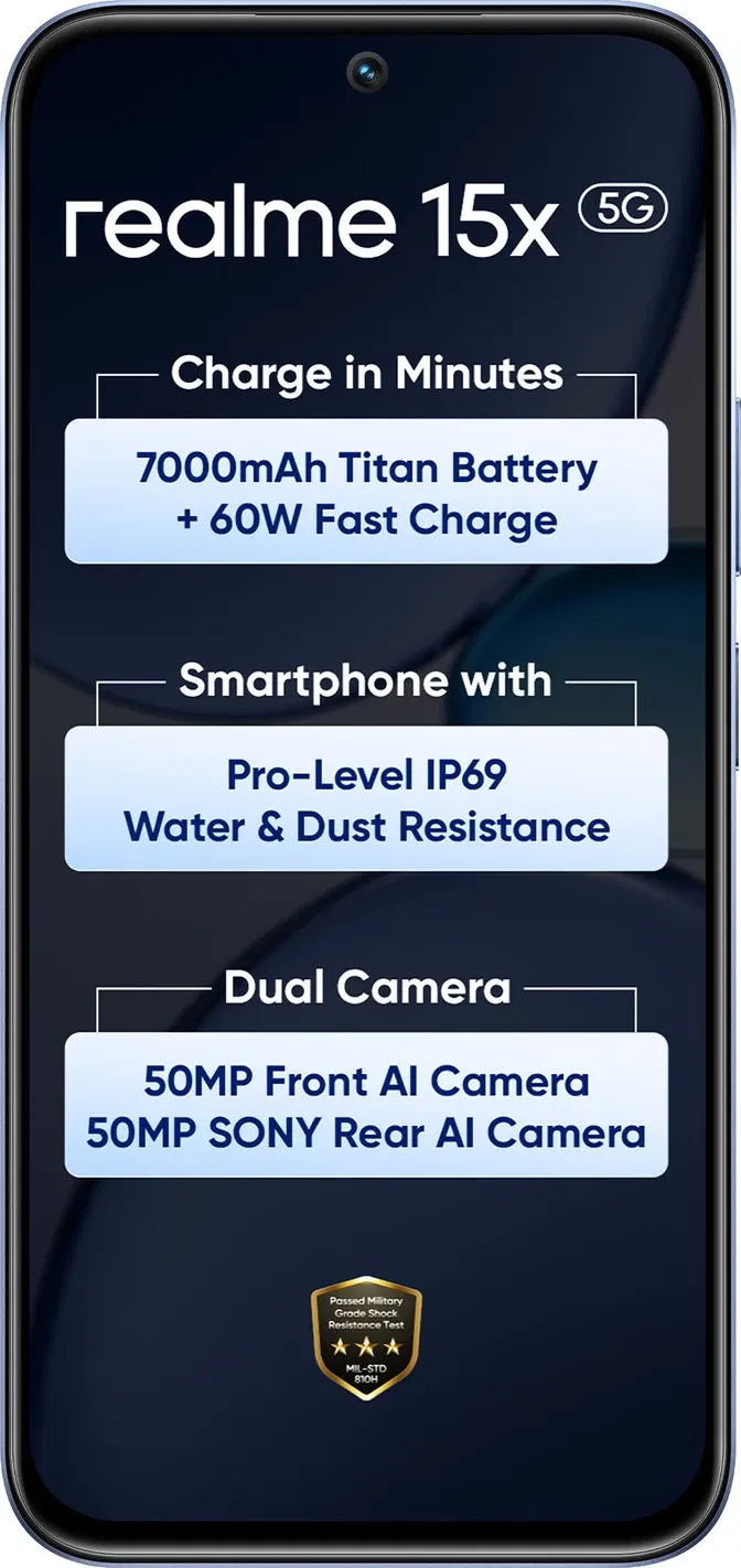 Realme 15X 5G - Refurbished_Marine Blue_Front_89289