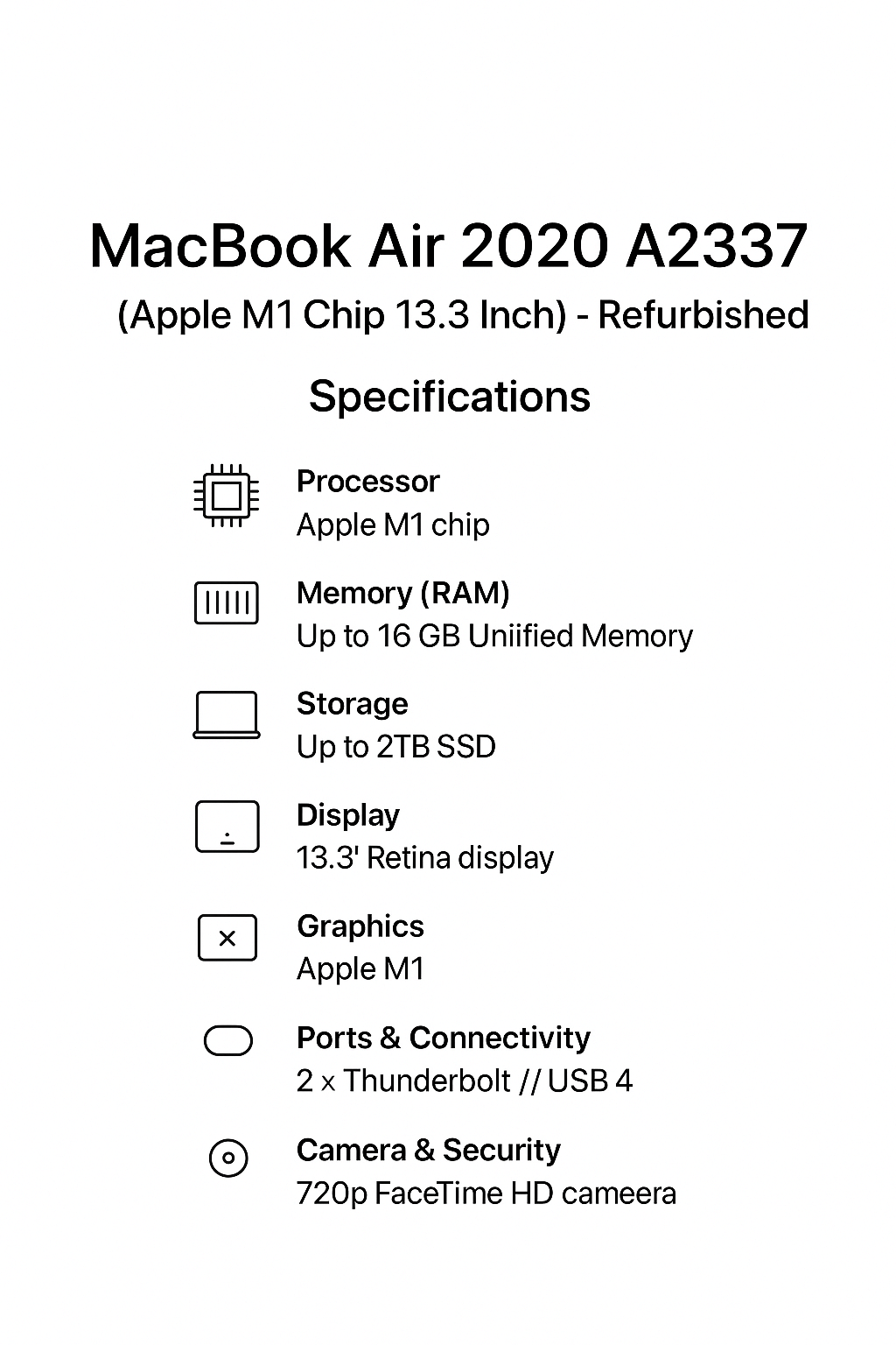 Apple MacBook Air 2020 A2337 (Apple M1 Chip 13.3 Inch)- Refurbished_All_Others_64526