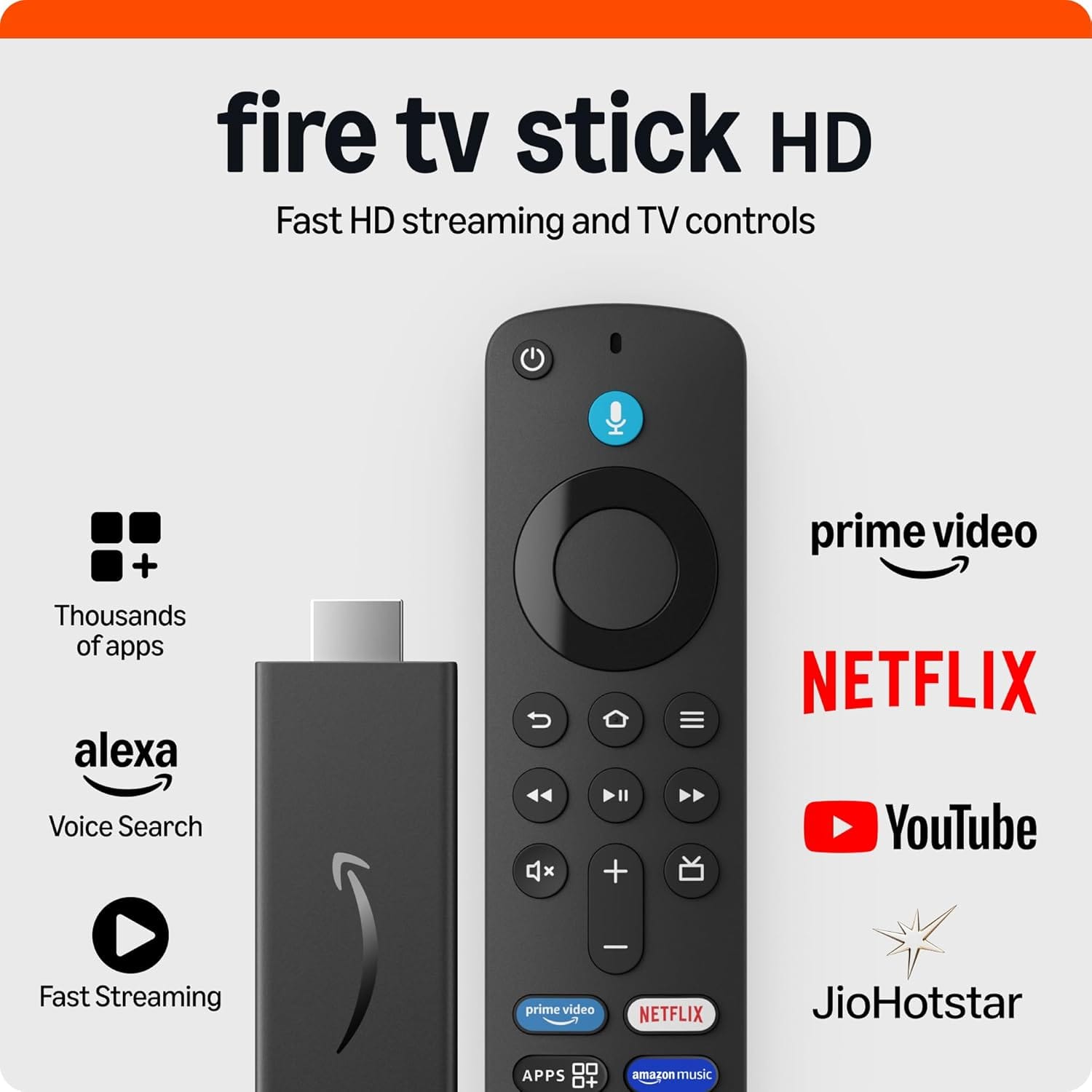 Amazon FireTV Stick HD, full HD Streaming Device with Alexa Voice Remote - Brand Warranty - 365 - Refurbished Superb - Black_Black_Back_88250