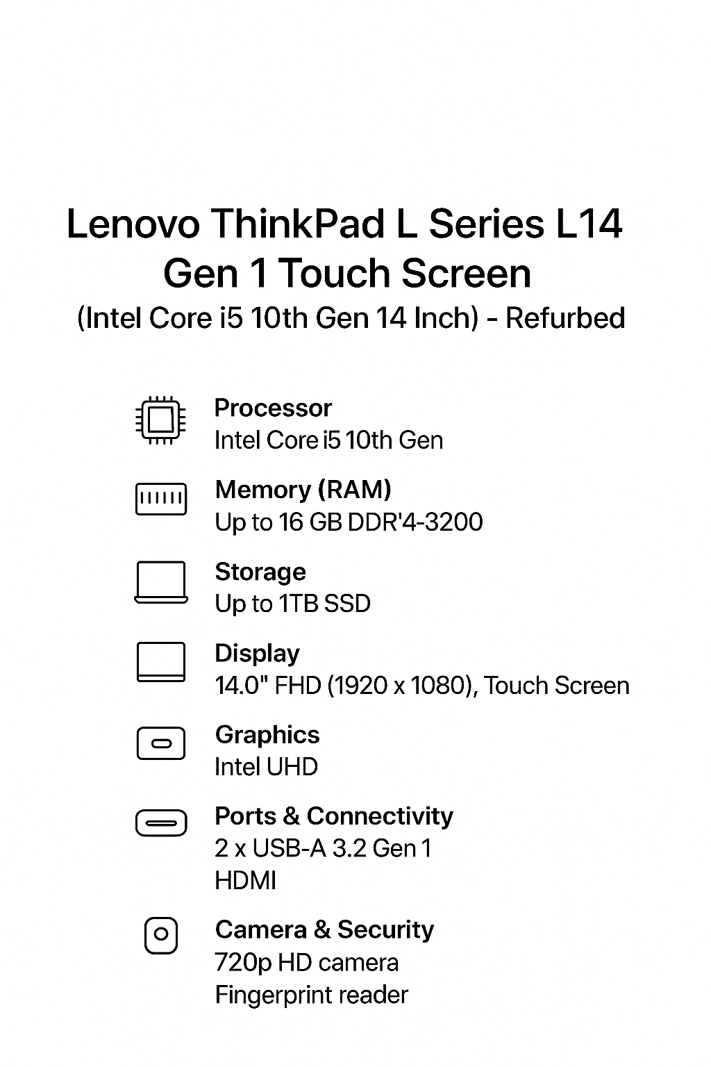 Lenovo Thinkpad L Series L14 Gen 1 Touch Screen  (Intel Core i5 10th Gen 14 Inch)- Refurbished_All_Others_64531