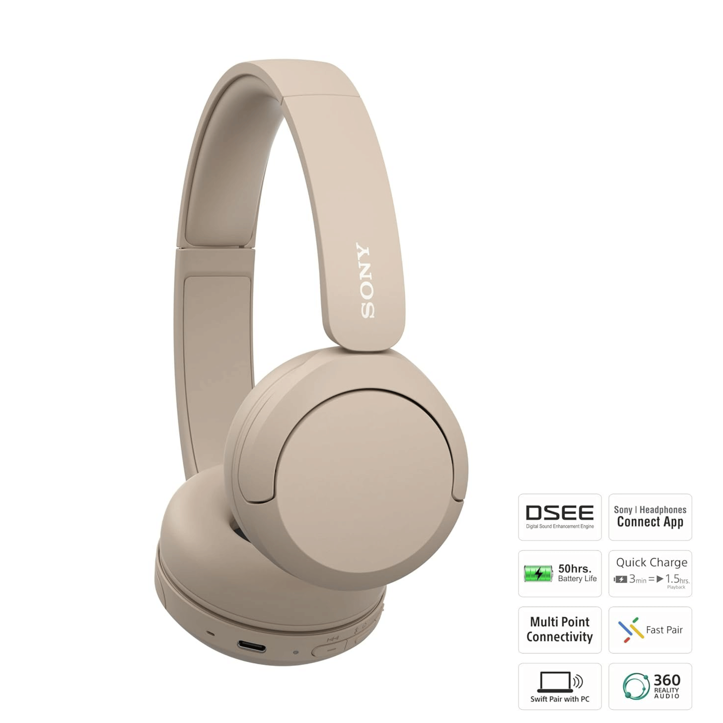 Sony WH CH520 on Ear Headphones - Refurbished_Taupe_Refurbished Phone_115249