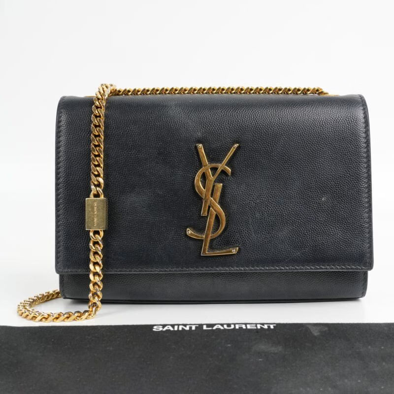 Saint Laurent Grain De Poudre Mini Monogram Shoulder Luxury Bag - Pre-Loved - Black - Refurbished_Black_Right Side_64399