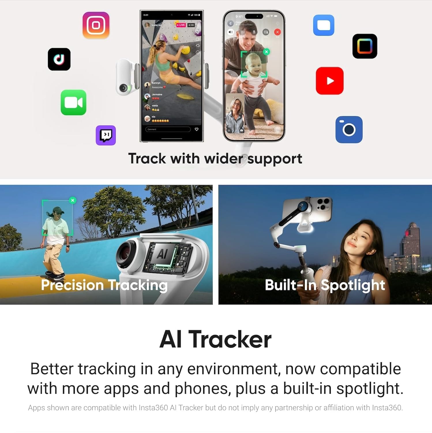 Insta360 Flow 2 AI Tracker Bundle Mobile Gimbal - Unboxed_Summit White_Left Side_87423