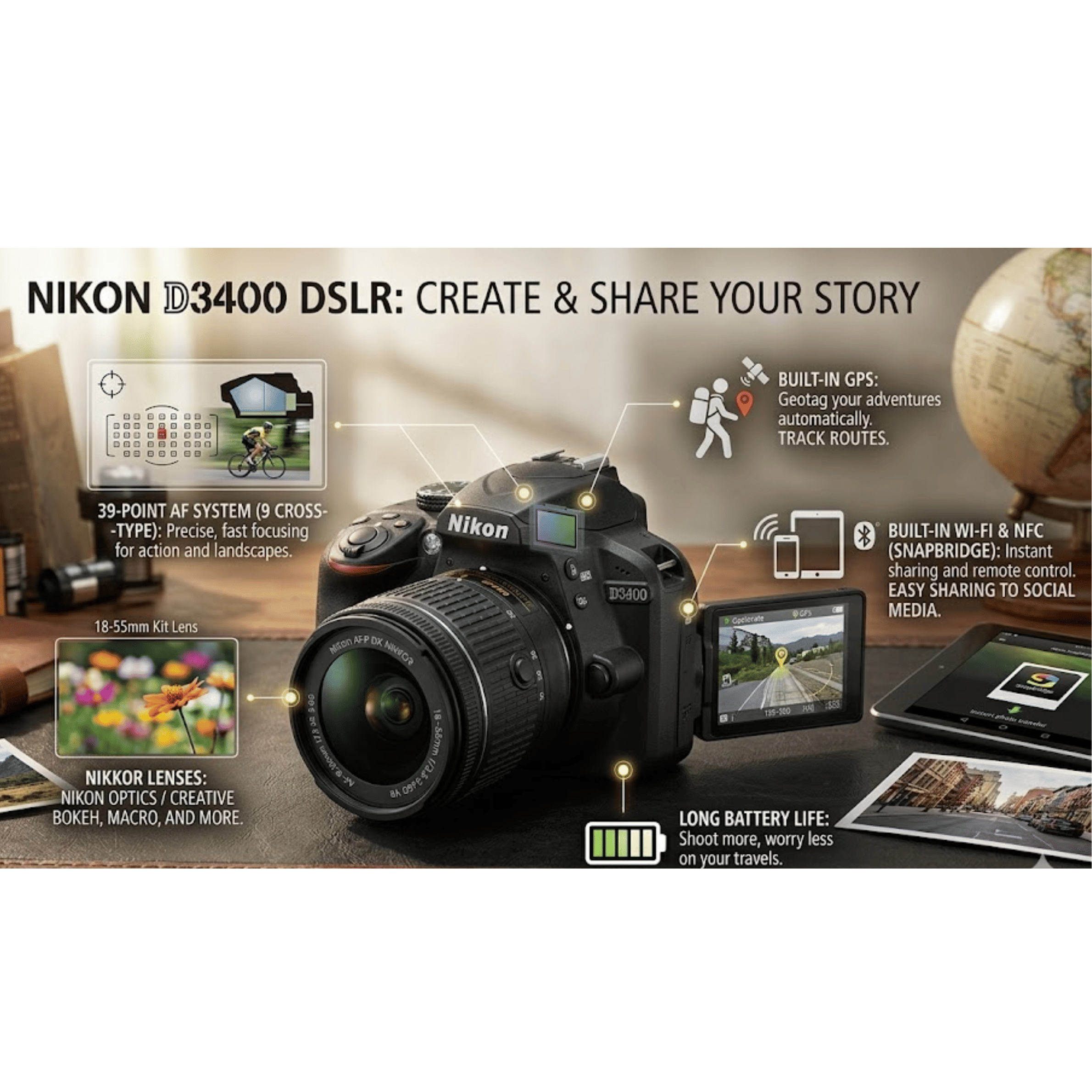 Nikon D3400 24.2MP DSLR - Refurbished_Black_Right Side_114992