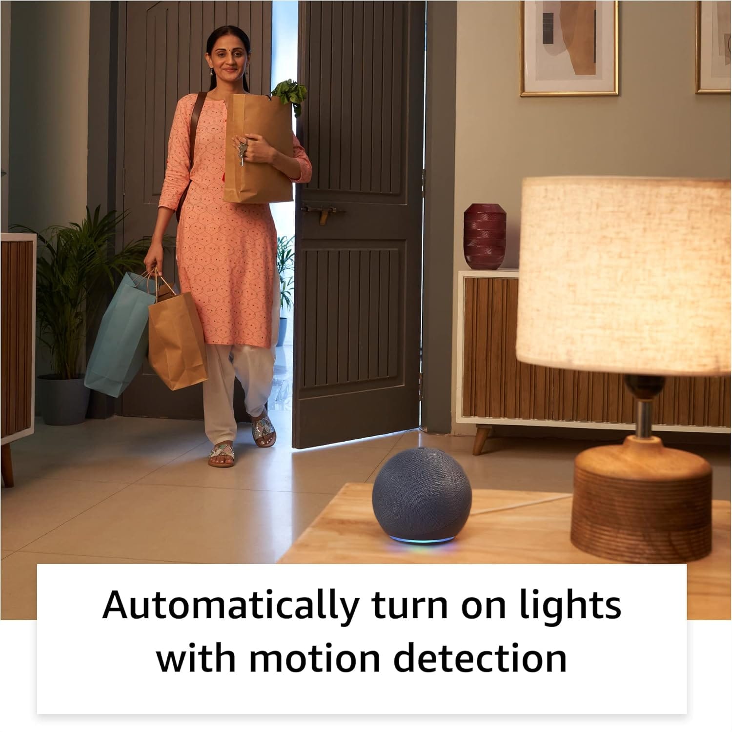 Amazon Echo Dot (5th Gen) with Alexa and Bluetooth - Brand Warranty - 360 - Refurbished Superb - Blue_Black_Left Side_87916