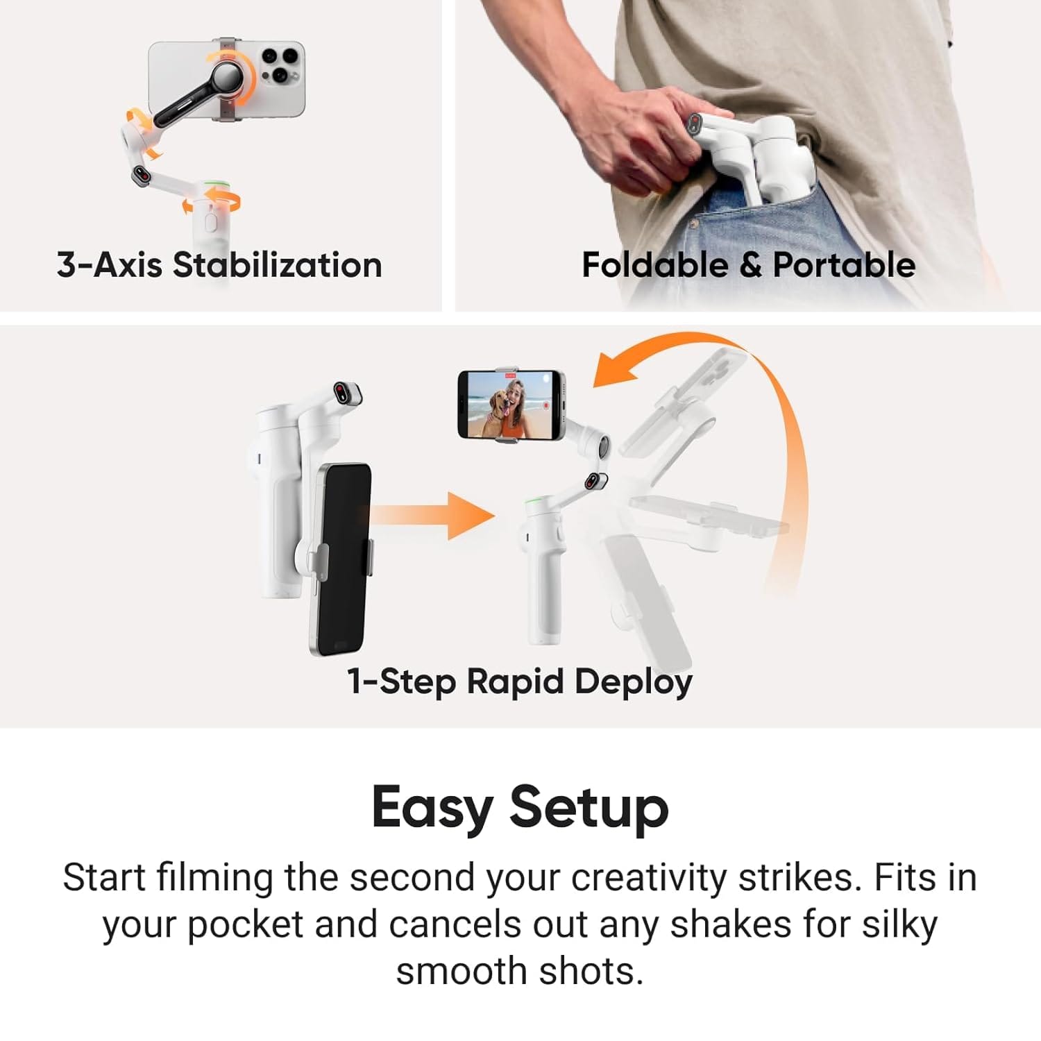 Insta360 Flow 2 Pro Creator Bundle AI Tracking Mobile Gimbal  - Unboxed_Stone Gray_Top_87406