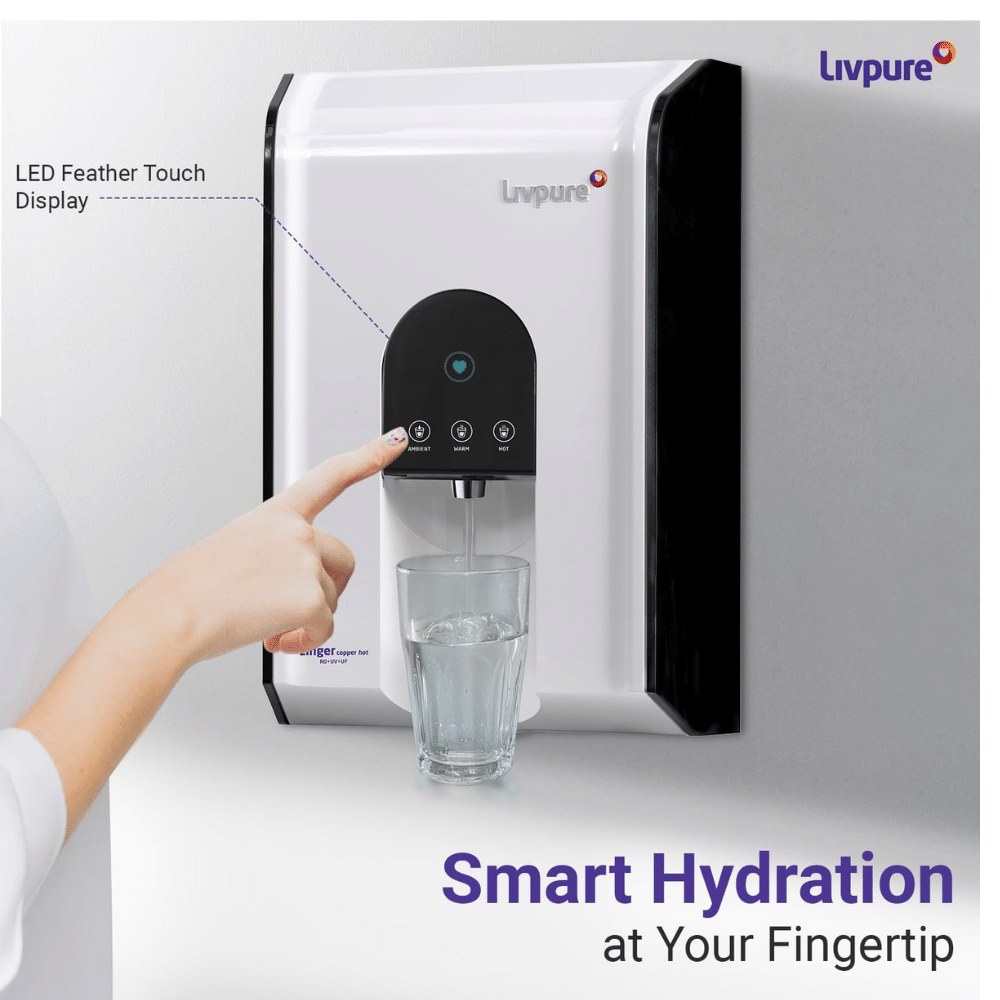 Livpure Zinger Hot Water Purifier with RO+UV+UF+Copper - Refurbished_White_Right Side_62002