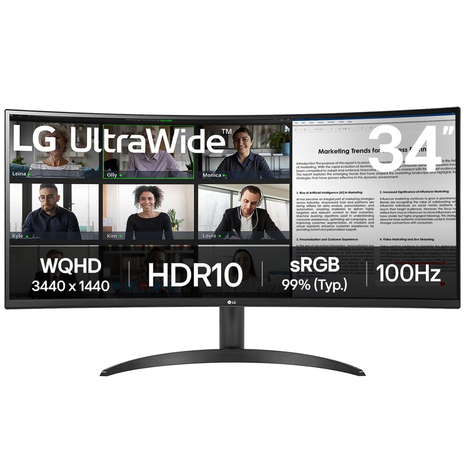 LG 34WR50QC 34 Inch 100 Hz Curved Ultra Wide WQHD Monitor  - Unboxed_Black_Front_89668