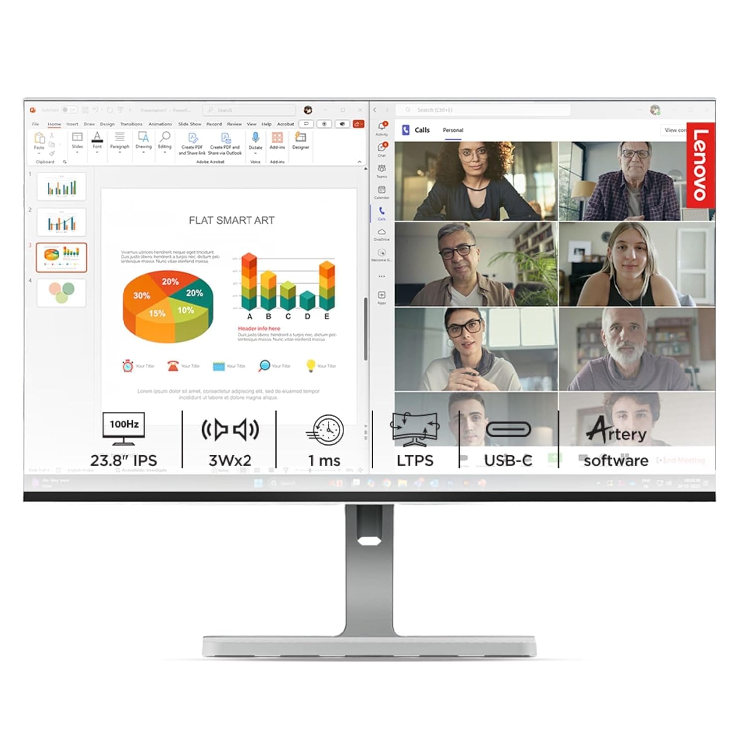 Lenovo L Series L24m 4A 24 Inch IPS  100 Hz FHD Monitor  - Unboxed