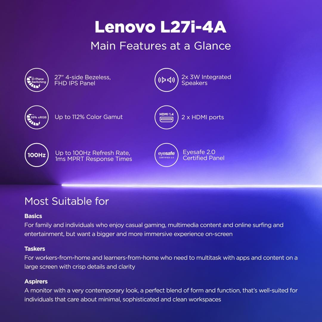 Lenovo L27i 4A 27 Inch 100 Hz Full HD IPS Monitor  - Unboxed_White_Left Side_87911