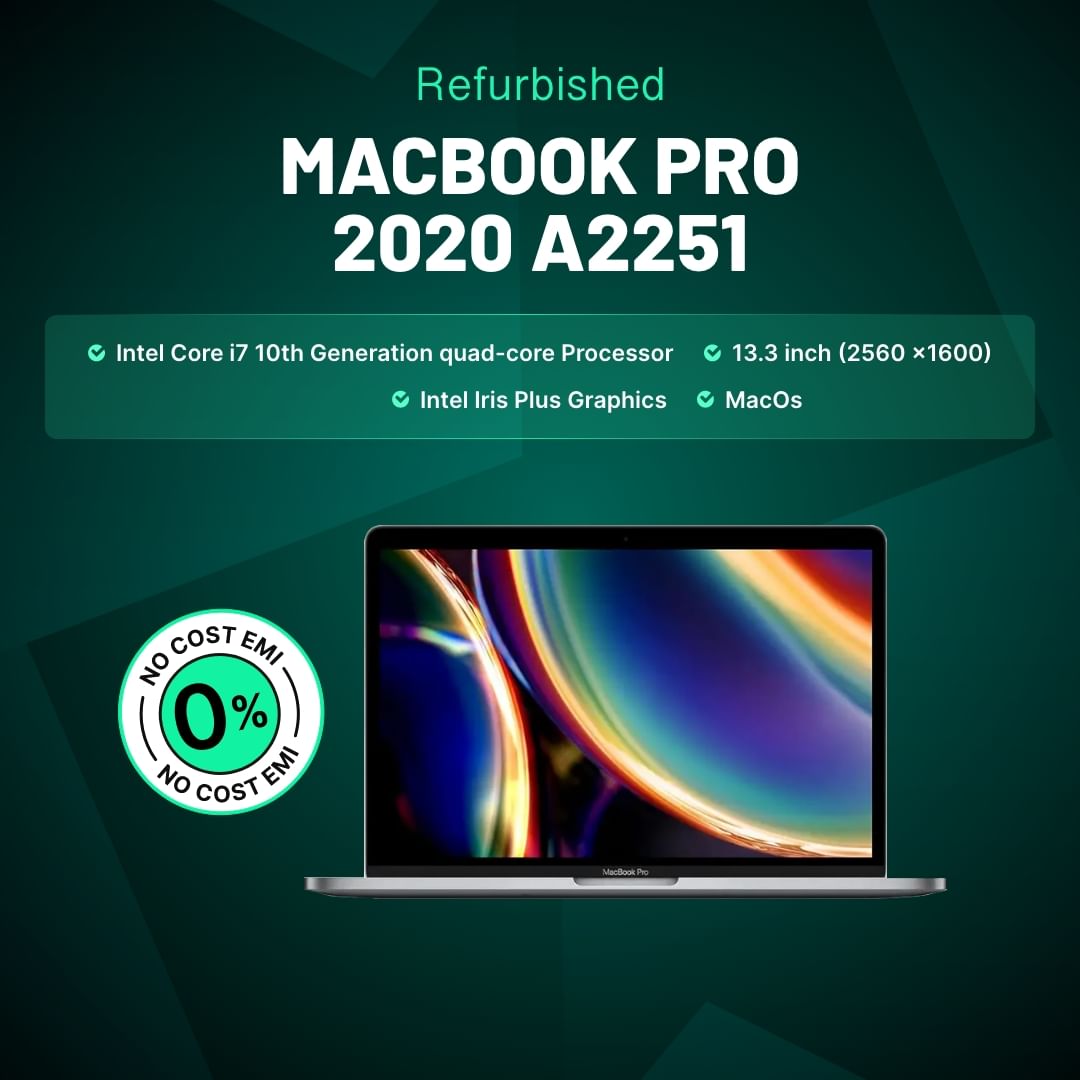 MacBook Pro 2020 (Touch Bar, Four Thunderbolt 3 ports) A2251 (Intel Core i7 13 Inch)- Refurbished_All_Others_54389