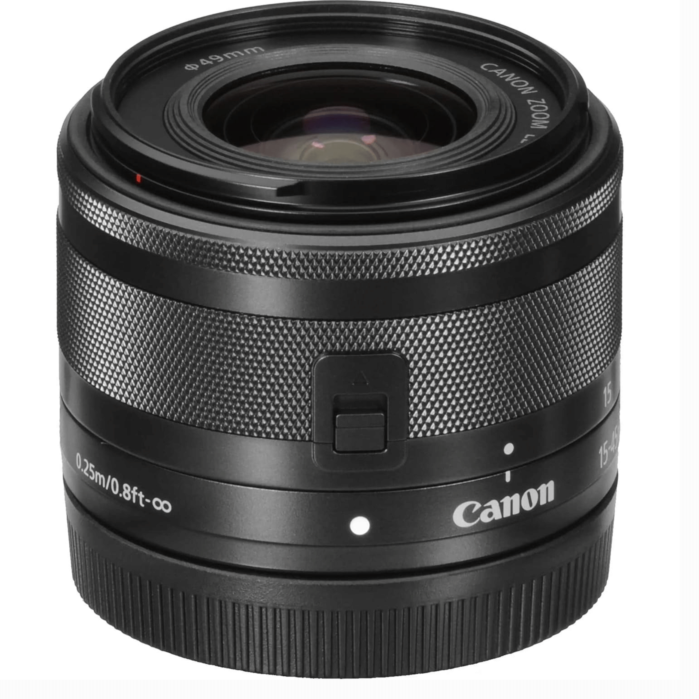 Canon EF–M 15–45mm f/3.5–6.3 IS STM Zoom Lens  - Refurbished_Black_Bottom_123281