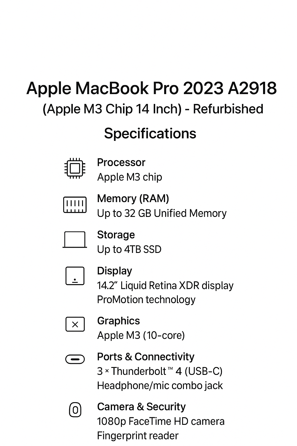 Apple MacBook Pro 2023 A2918 (Apple M3 Chip 14 Inch)- Refurbished_All_Others_64520