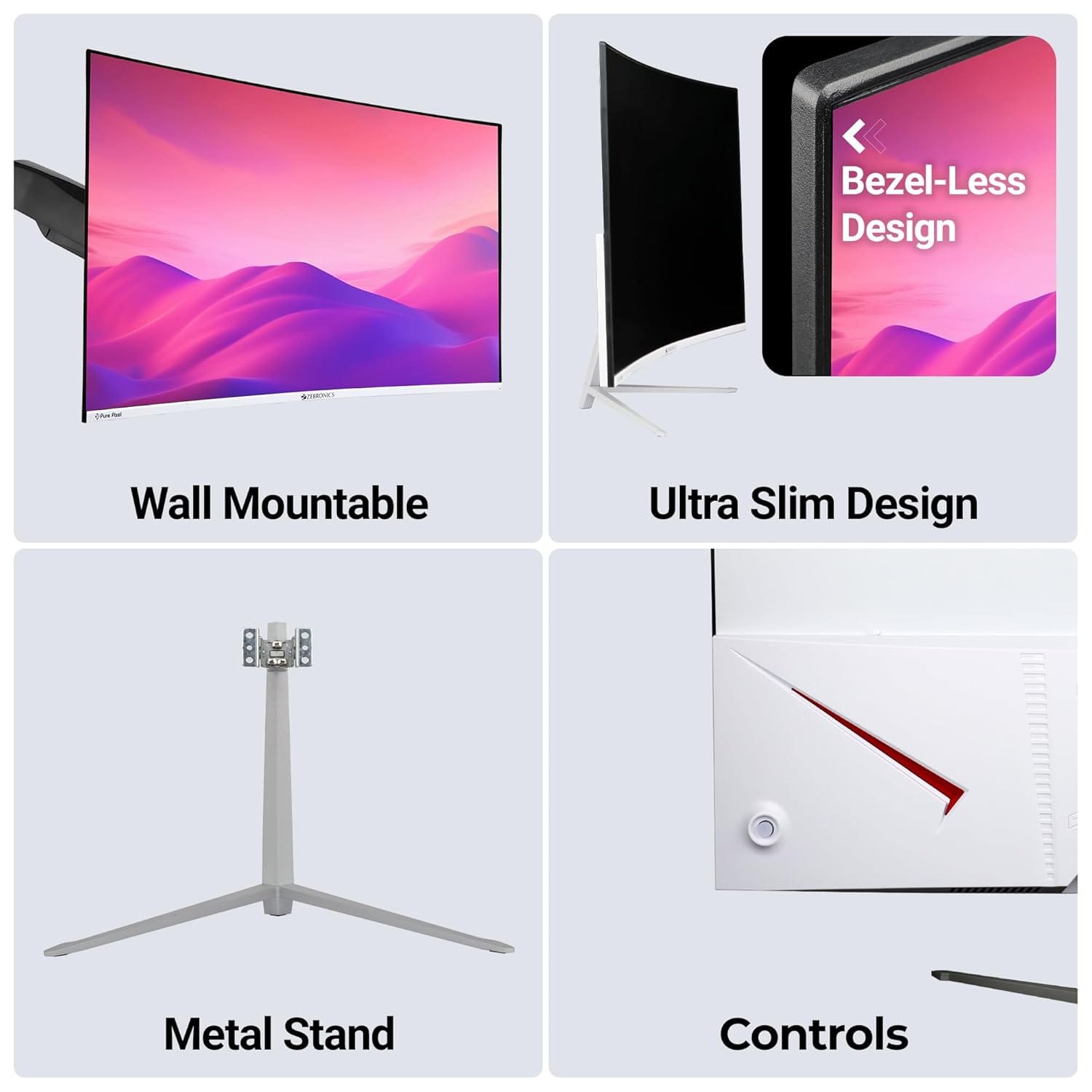 ZEBRONICS AC32FHD 32 Inch 75Hz LED Curved FHD Monitor - Unboxed_White_Left Side_89742