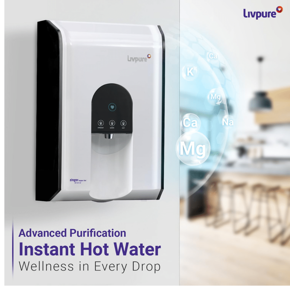 Livpure Zinger Hot Water Purifier with RO+UV+UF+Copper - Refurbished_White_Left Side_62001