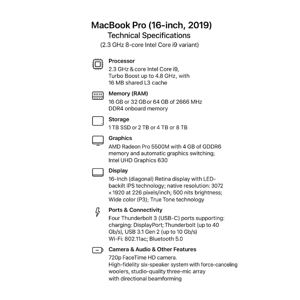 Apple MacBook Pro 2019 (Touch Bar, Four Thunderbolt 3 ports) A2141 (Intel Core i7 16 Inch)- Refurbished_All_Others_64512