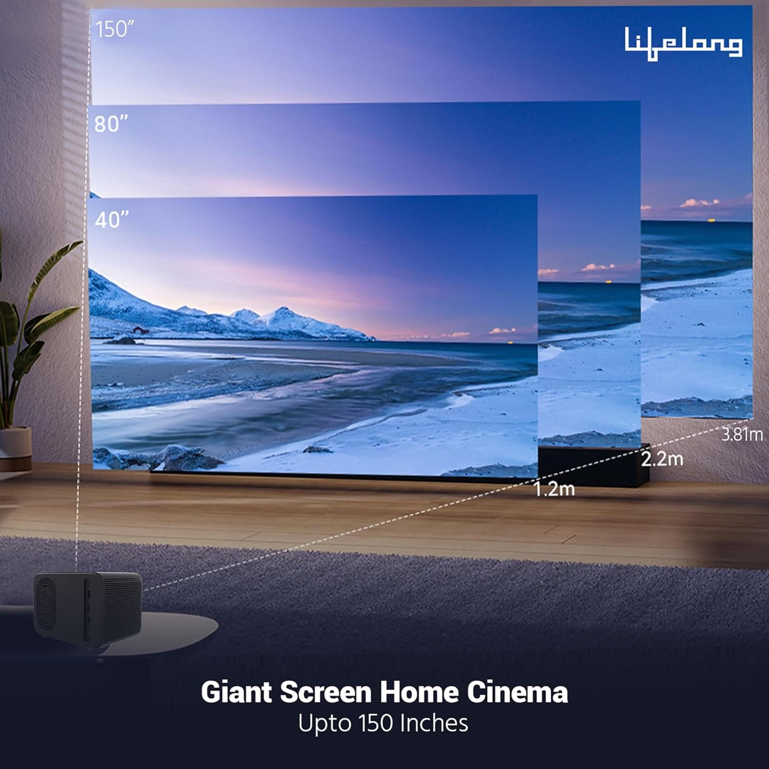 Lifelong SmartStream Projector 7000 lm 1080p Full HD with 4K Portable Android Projector  - Unboxed_Black_Bottom_88937