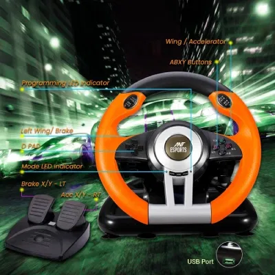 Ant Esports GW V3 PC Steering Wheel 270 Degree Vibration Gaming Steering Wheel - Refurbished Superb - Black - 2024 - XBOX Series X)- Refurbished_Black_Back_124808