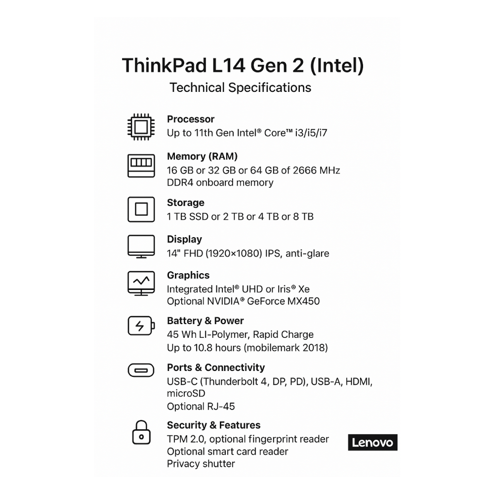 Lenovo Thinkpad L Series L14 Gen 2 (Intel Core i7 11th Gen 14 Inch)- Refurbished_Black_Back_64725